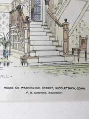 House, Washington Street, Middletown, CT, 1897, Hand Colored, Original -