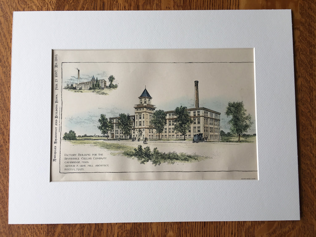 Factory, Reversible Collar Co, Cambridge, MA, 1897, Hand Colored, Original -