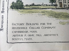 Factory, Reversible Collar Co, Cambridge, MA, 1897, Hand Colored, Original -