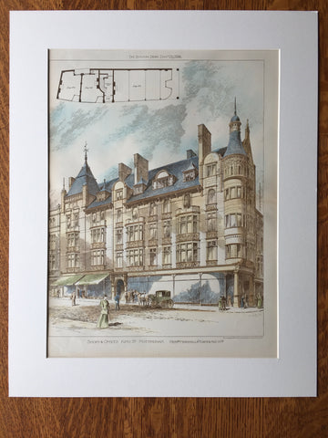 Shops & Offices, King St, Nottingham, England, UK, 1896, Hand Colored, Original -