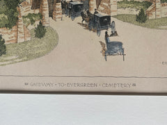 Gateway to Evergreen Cemetery, Boston, MA, 1892, Original Hand Colored -