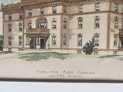 Home for Aged Couples by John A Fox, 1892, Original Hand Colored -