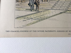 Chancel, Church of Divine Paternity, NY, 1897, W Potter, Hand Colored, Original -