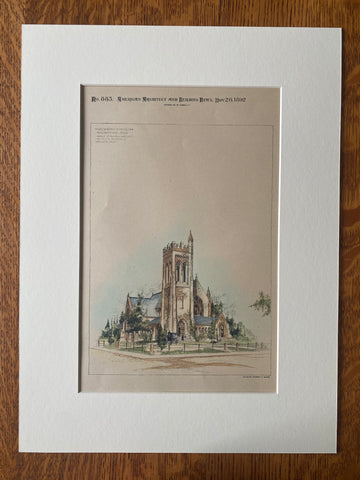 Calvary PE Church, Germantown, Pennsylvaina, 1892, Original Hand Colored -