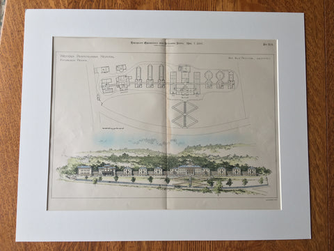 Western Pennsylvania Hospital, Pittsburgh, PA, 1897, Hand Colored, Original -
