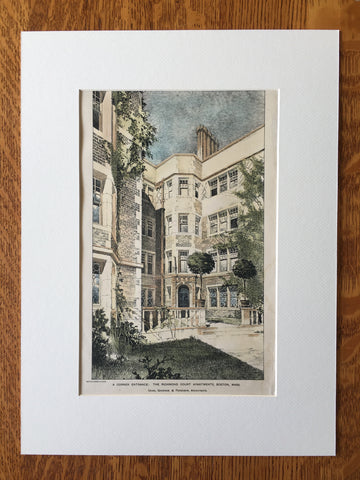 Richmond Court Apartments, Boston, MA, 1898, Cram et al., Hand Colored Original -