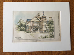 House, West Finchley, London, England, 1898, E W Poley, Hand Colored Original -