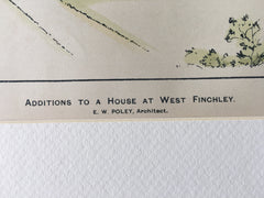 House, West Finchley, London, England, 1898, E W Poley, Hand Colored Original -