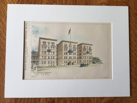Withington Apartments, Chicago, IL, 1898, Henry J Ross, Hand Colored Original -