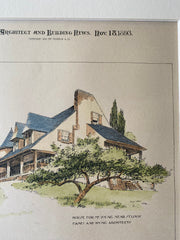 House for Mr. Young, St. Louis, MO, 1893, Eames & Young, Hand Colored Original -