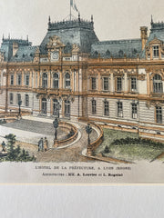 Hotel de la Prefecture, Lyon, France, 1893, Hand Colored Original -