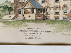 House for Wendell & Smith at Overbrook, PA, 1893, Hand Colored Original -