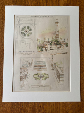 Copley Square, Boston, MA, 1893, W G Preston, Hand Colored Original -