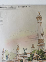 Copley Square, Boston, MA, 1893, W G Preston, Hand Colored Original -