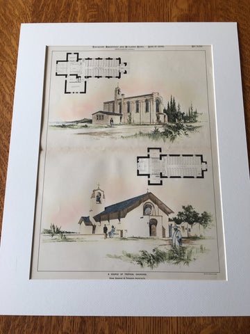 Tropical Churches, 1898, Cram Goodhue & Ferguson, Hand Colored Original -