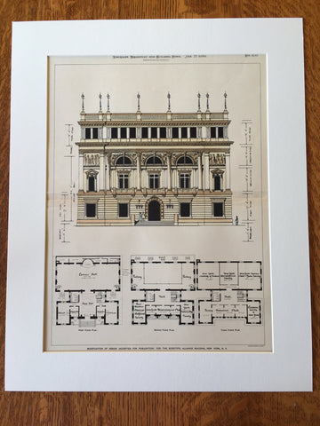 Scientific Alliance Building, New York, NY, 1898, Original Hand Colored -