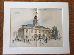 US Post Office, Brockton, MA, 1898, James Knox Taylor, Original Hand Colored -