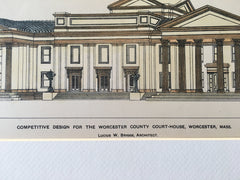 Worcester County Court House, MA, 1898, L W Briggs, Original Hand Colored -