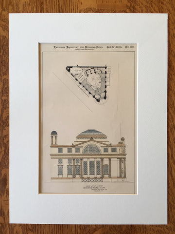 Peoples Bank, Greene Ave Elevation, Brooklyn, NY, 1898, Original Hand Colored -
