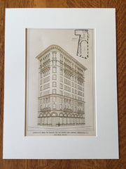 Evening Star Building, Washington DC, 1898, Glenn Brown, Original Hand Colored -