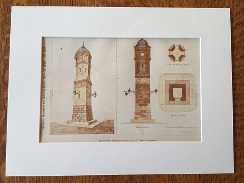 Jubilee Clock Tower, Lewisham, UK, 1898, Hunt & Steadman, Original Hand Colored -