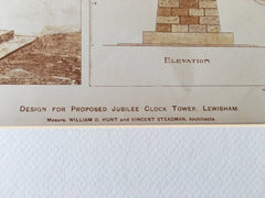 Jubilee Clock Tower, Lewisham, UK, 1898, Hunt & Steadman, Original Hand Colored -