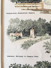 Boston Parks; Charleston, Franklin, Copp's Hill, MA, 1898, Original Hand Colored -