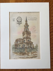 All Saints Church, Newcastle Upon Tyne, Britain, UK, 1898, Original Hand Colored -