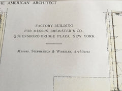 Factory Floor Plans, Brewster & Co., Queensboro Bridge Plaza NY, 1911. Stephenson & Wheeler