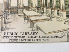 Steele Memorial Library, Elmira, NY, 1897, Hand Colored Original -