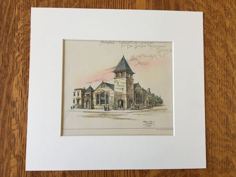 Second Reformed Church, Newark, NJ, 1897, Hand Colored Original -