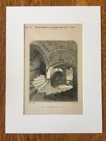 Fyvie Castle, Staircase, Turriff, Scotland, 1890, Hand Colored Original -
