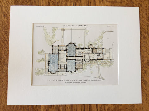 D Allen Estate, Glenn Allen, Cleveland Heights, OH, 1916, Hand Colored Original -