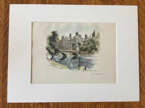 St John's Bridge, Cambridge, UK, 1902, Vernon Howe Bailey, Hand Colored Original -