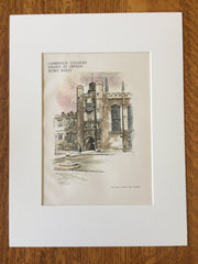 Clock Tower, Trinity College, Cambridge, UK, 1902, Hand Colored Original -