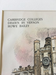 Clock Tower, Trinity College, Cambridge, UK, 1902, Hand Colored Original -