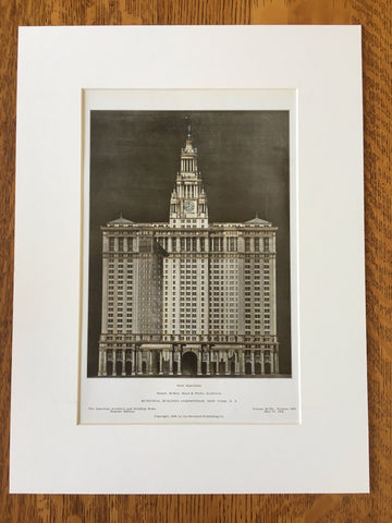 Municipal Building, New York, NY, 1908, McKim Mead & White, Hand Colored Original -