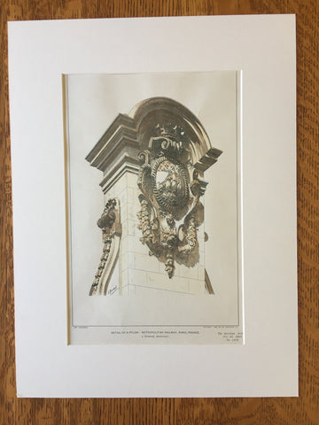 Pylon, Metropolitan Railway, Paris, France, 1903, Original Hand Colored -