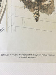 Pylon, Metropolitan Railway, Paris, France, 1903, Original Hand Colored -