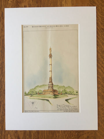 Monument, Monmouth Battle Field, NJ, 1883, Original Hand Colored -