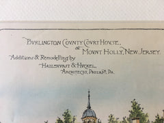 Burlington County Court House, Mt Holly, NJ, 1886, Original Hand Colored -