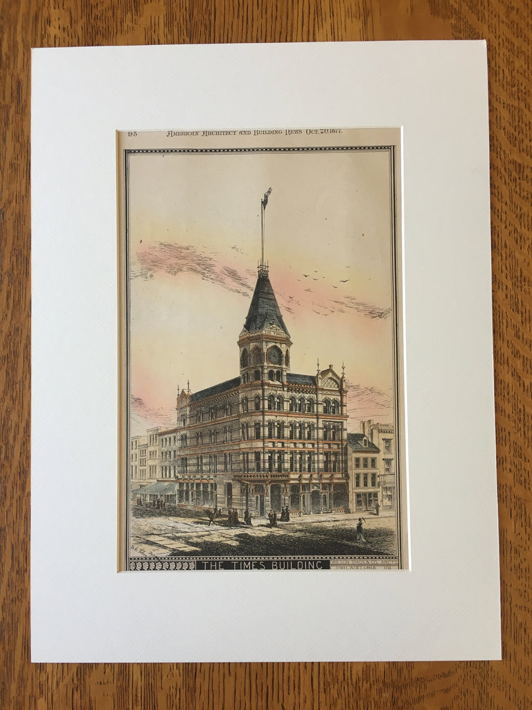 The Times Building, Philadelphia, PA, 1877, Wilson Bros., Original Hand Colored -