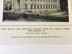 Penn Mutual Life Insurance, Philadelphia, PA, 1914, Original Hand Colored -