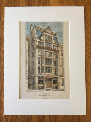 Brown Building, Philadelphia, PA, 1882, Cabot & Chandler, Original Hand Colored -