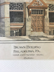 Brown Building, Philadelphia, PA, 1882, Cabot & Chandler, Original Hand Colored -