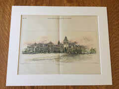 South Kensington Museum, London, UK, 1891, Aston Webb, Original Hand Colored -