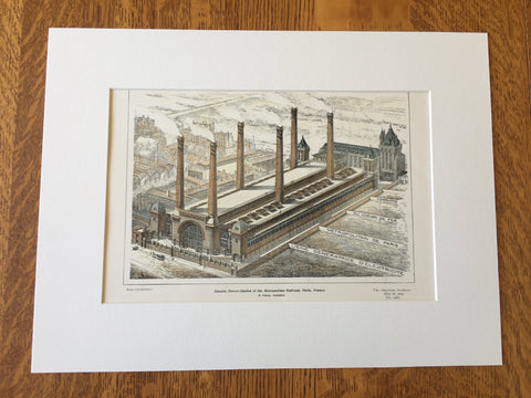 Power Station, Metropolitan Railroad, Paris, France, 1904, Original Hand Colored -