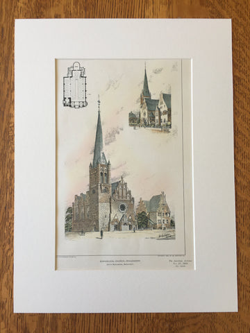 Evangelical Church, Zehlendorf, Berlin, Germany, 1903, Original Hand Colored -