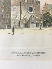 Evangelical Church, Zehlendorf, Berlin, Germany, 1903, Original Hand Colored -