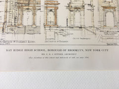 Bay Ridge High School, Brooklyn, NY, 1915, C B J Snyder, Original Hand Colored -